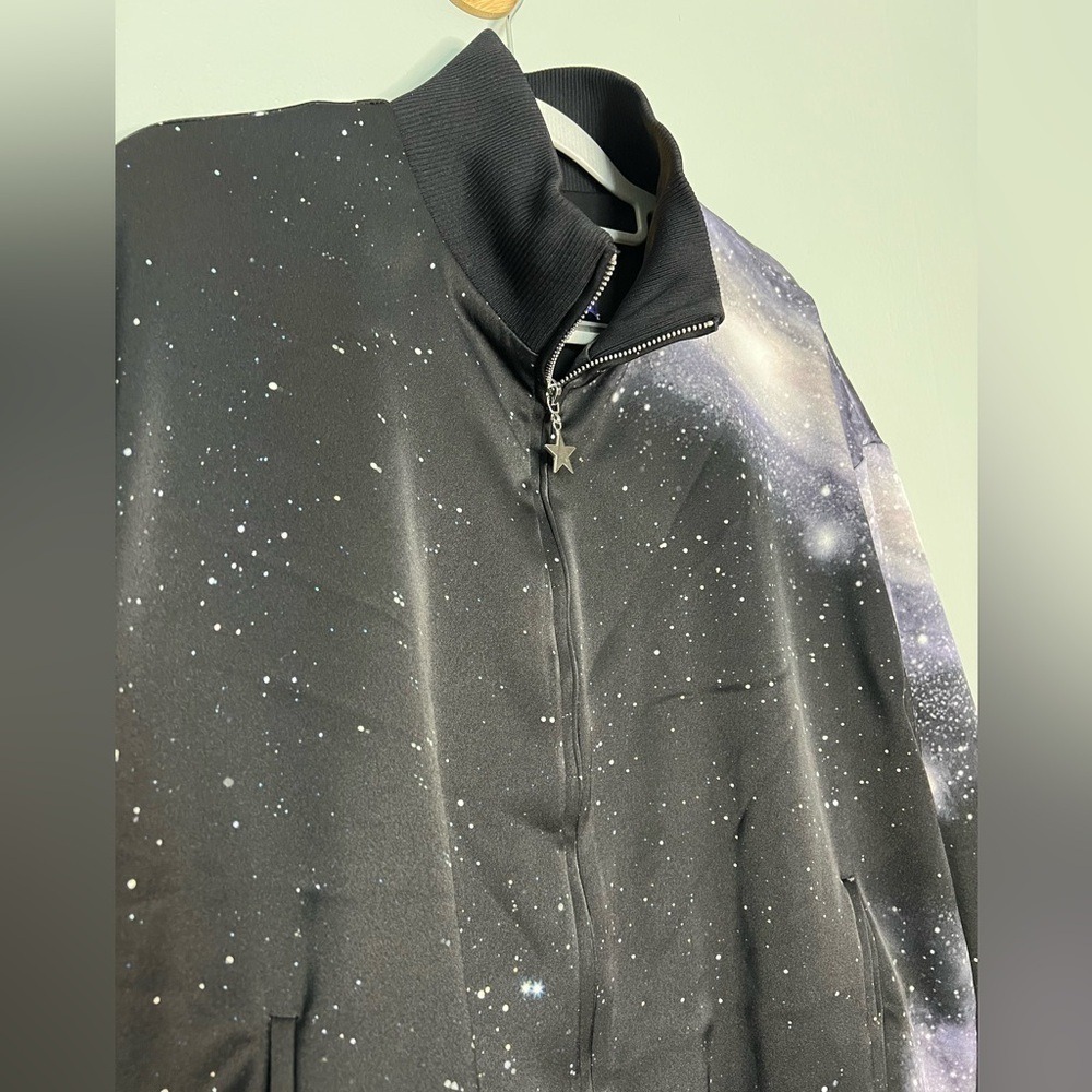 Pinko Galaxy Print Track Bomber Jacket In Black tech retro 80s style alien space - Picture 10 of 14